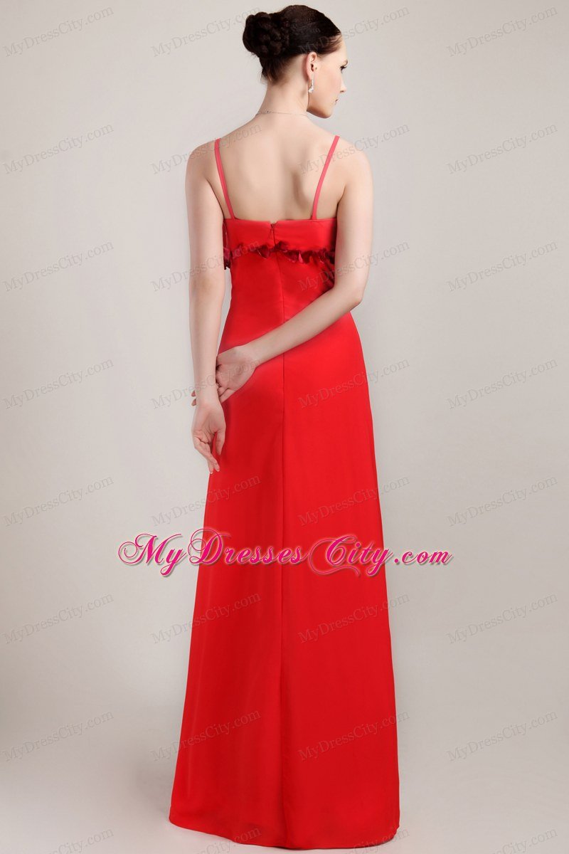 Hand Made Flower Red Column Straps Chiffon Homecoming Dress