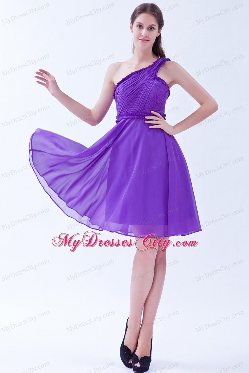 Purple Short One Shoulder Chiffon Ruch Homecoming Dress