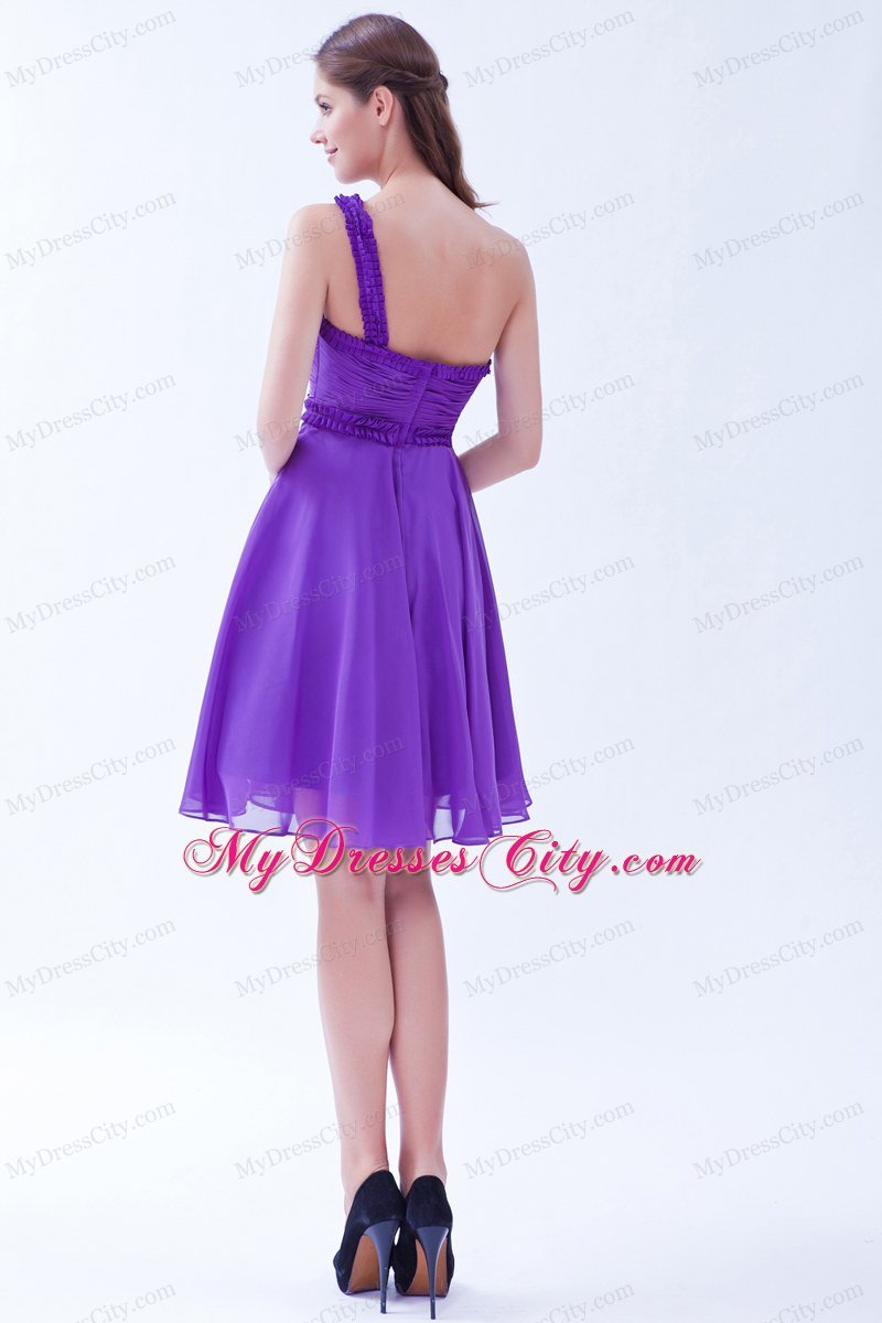 Purple Short One Shoulder Chiffon Ruch Homecoming Dress