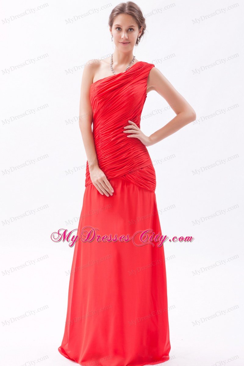 Chiffon Red Sheath One Shoulder Homecoming Dress Ruched