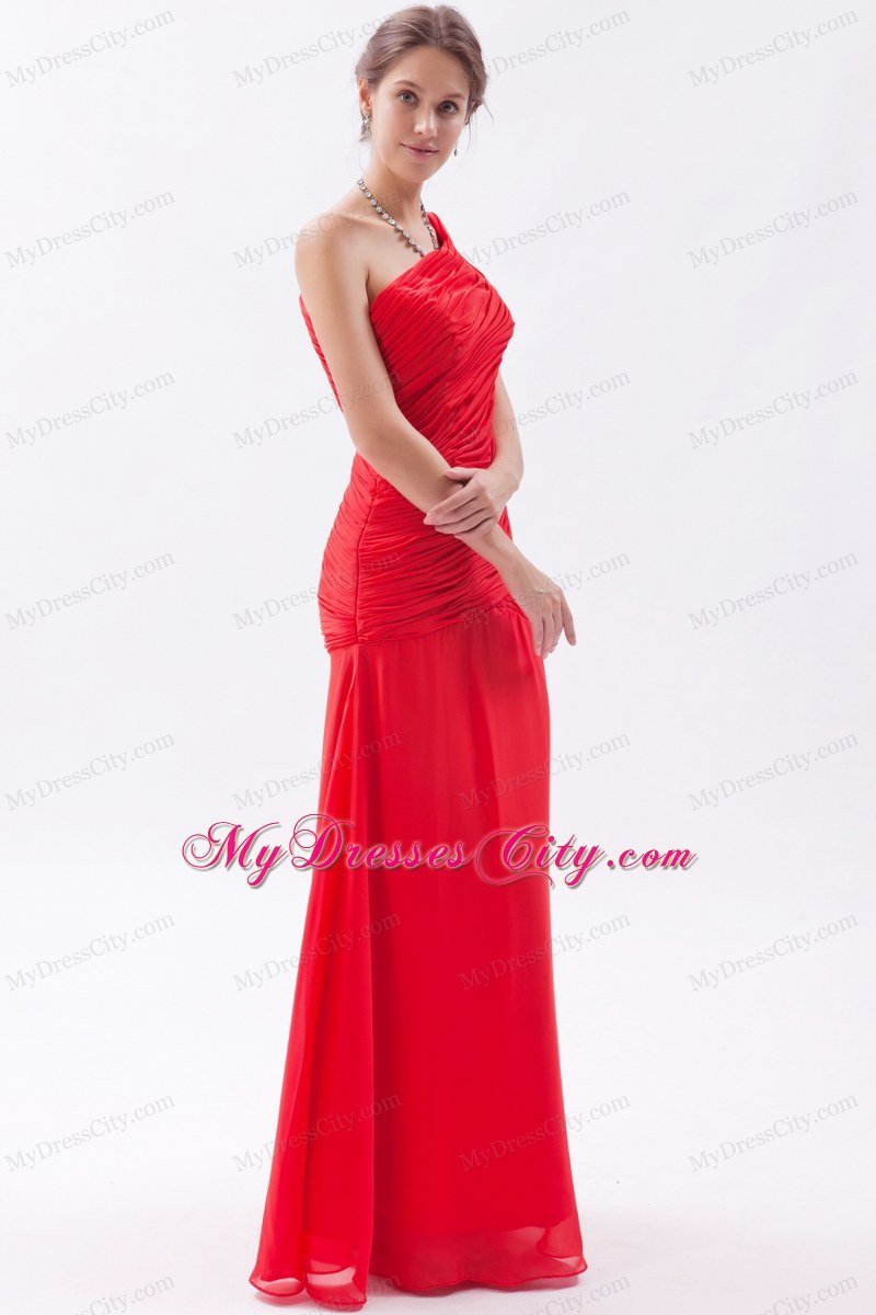 Chiffon Red Sheath One Shoulder Homecoming Dress Ruched