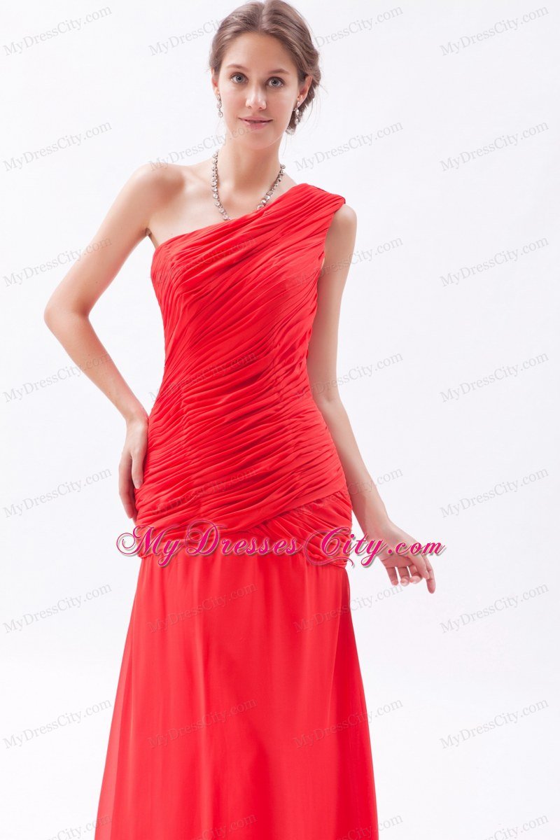 Chiffon Red Sheath One Shoulder Homecoming Dress Ruched