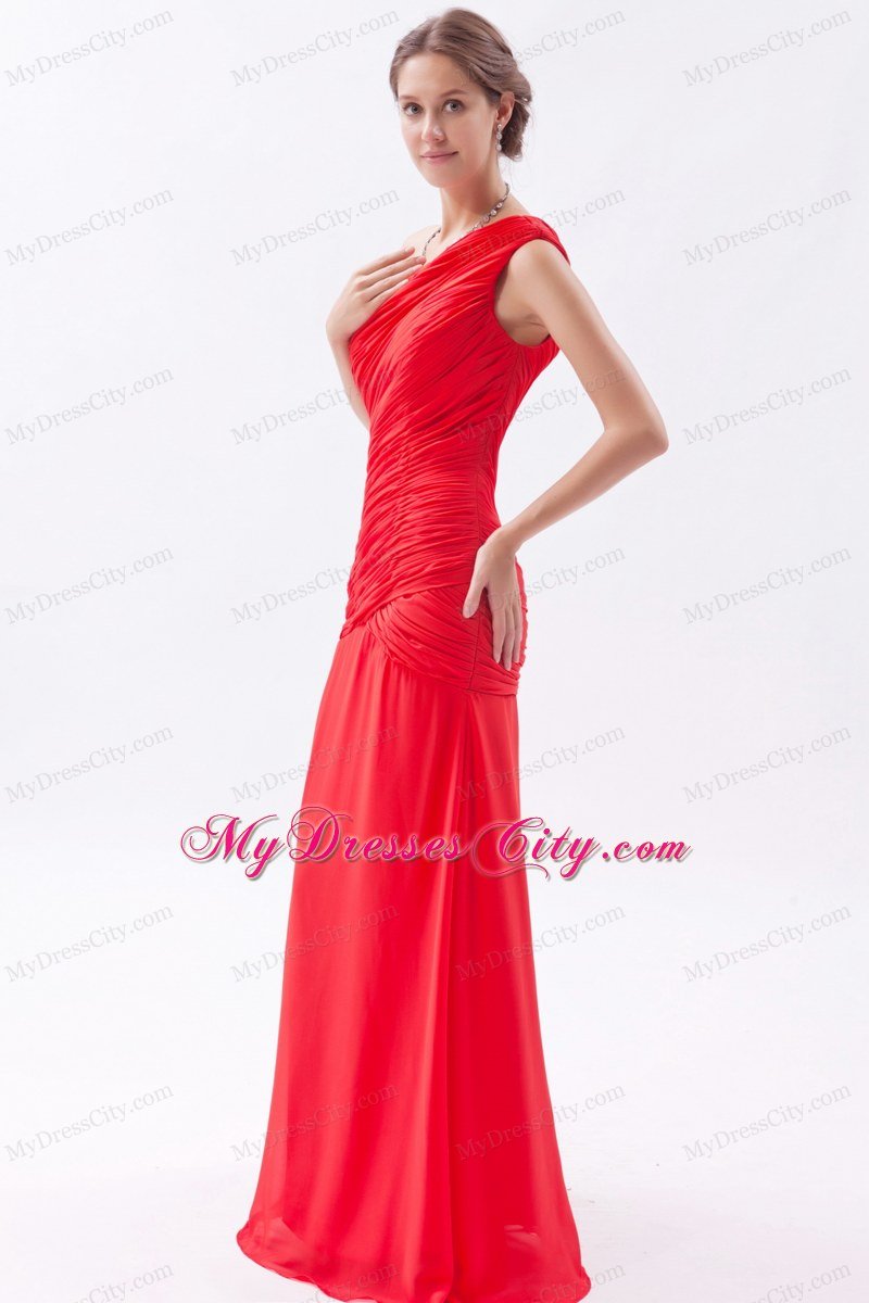 Chiffon Red Sheath One Shoulder Homecoming Dress Ruched