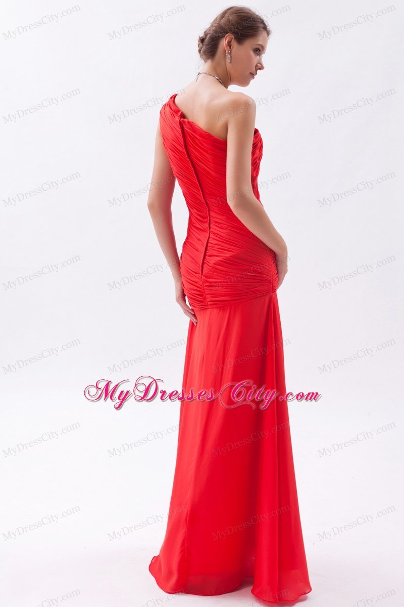 Chiffon Red Sheath One Shoulder Homecoming Dress Ruched