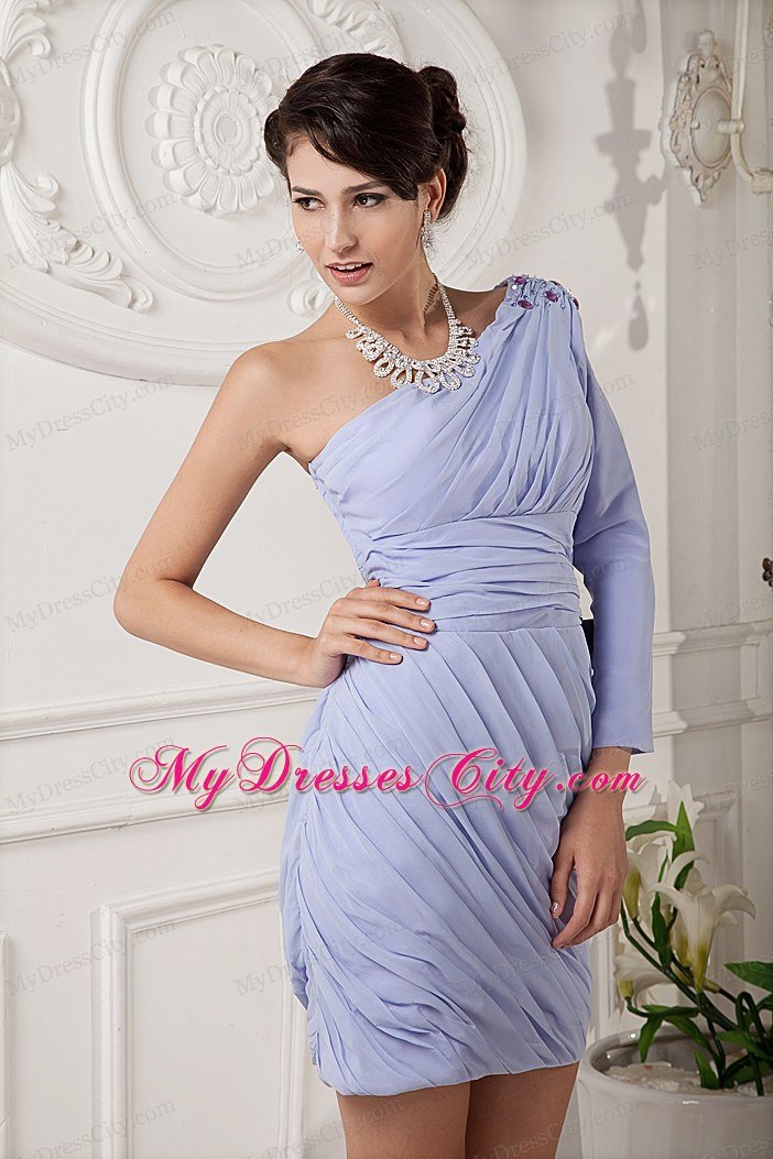 Lilac Mini One Shoulder Beaded Homecoming Dress with Sleeve