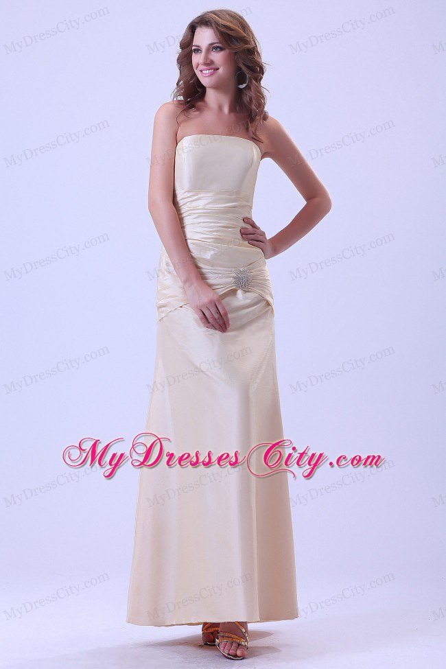 Champagne Strapless Ruches Prom Graduation Dress with Lace-up