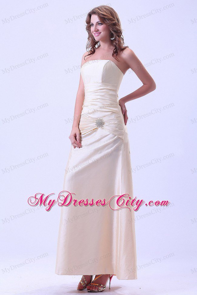 Champagne Strapless Ruches Prom Graduation Dress with Lace-up