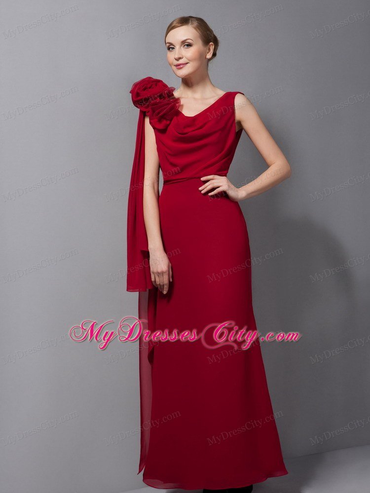 Wine Red V-neck Watteau Train Chiffon Junior Prom Dress 2013