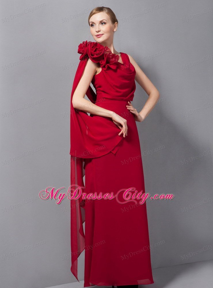 Wine Red V-neck Watteau Train Chiffon Junior Prom Dress 2013