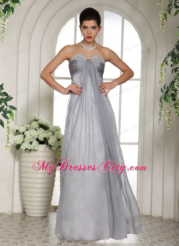 2013 Gray Strapless Chiffon Long Prom Dresses with Side Zipper