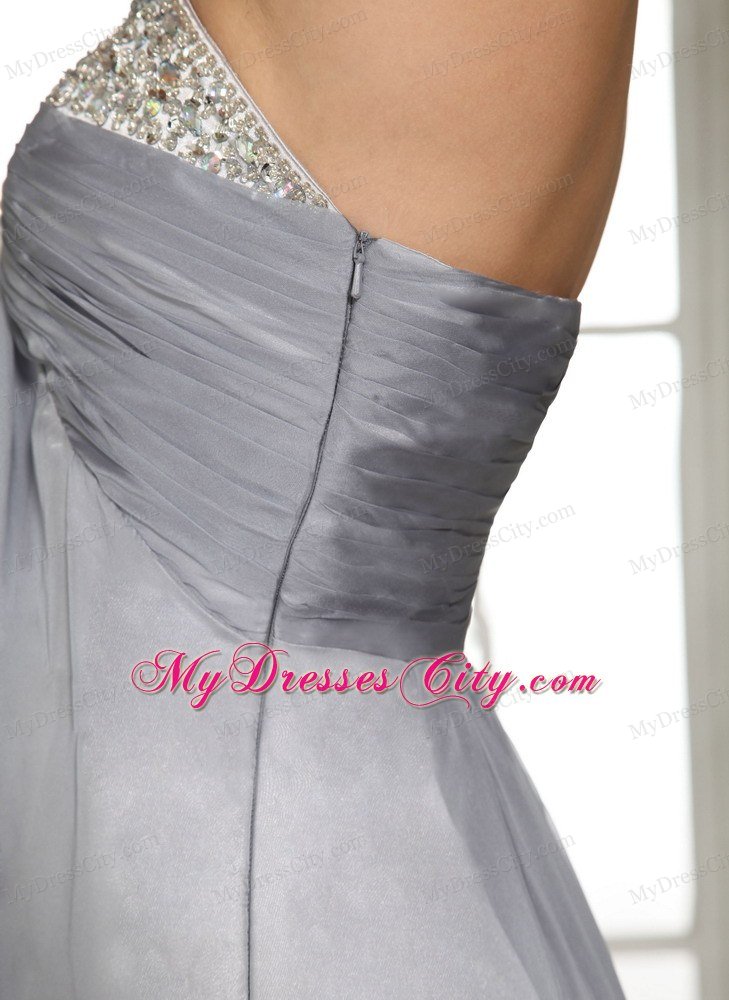 2013 Gray Strapless Chiffon Long Prom Dresses with Side Zipper