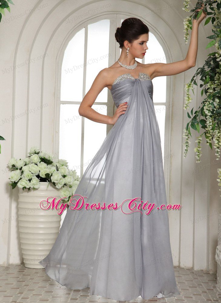 2013 Gray Strapless Chiffon Long Prom Dresses with Side Zipper