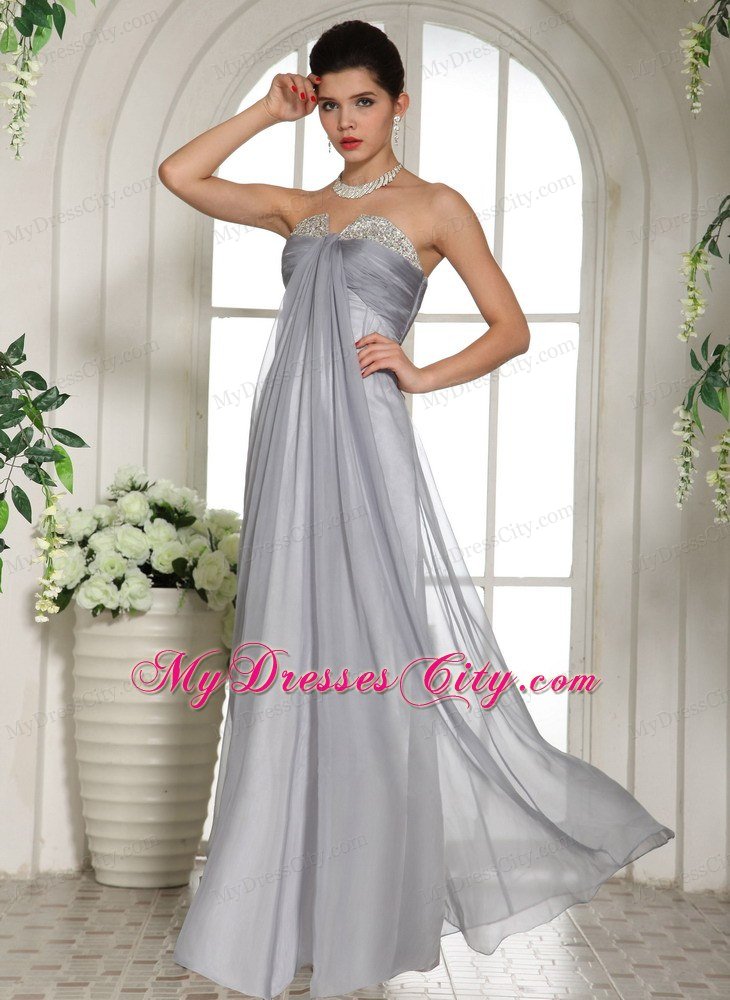 2013 Gray Strapless Chiffon Long Prom Dresses with Side Zipper