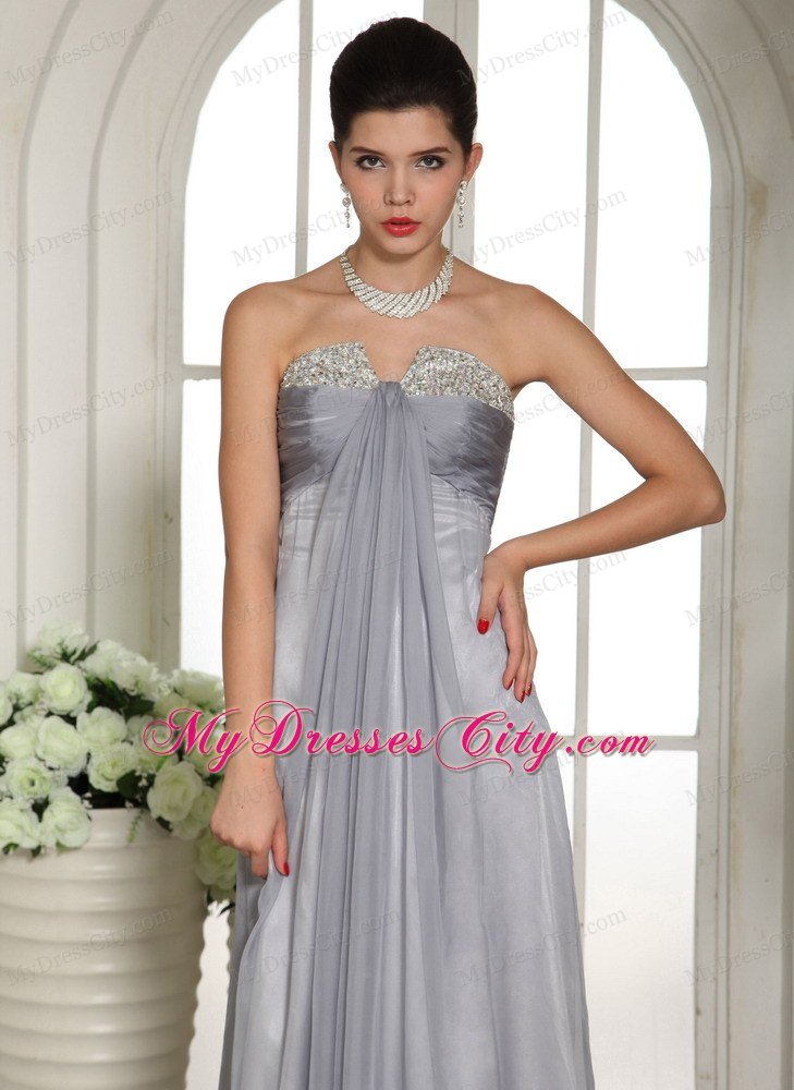 2013 Gray Strapless Chiffon Long Prom Dresses with Side Zipper