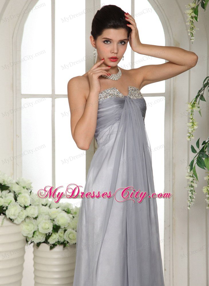 2013 Gray Strapless Chiffon Long Prom Dresses with Side Zipper