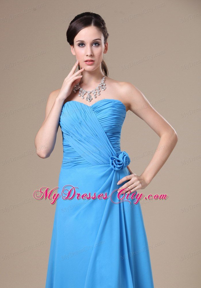 2013 Cheap Teal High Slit Sweetheart Ruches and Flowers Prom Dress