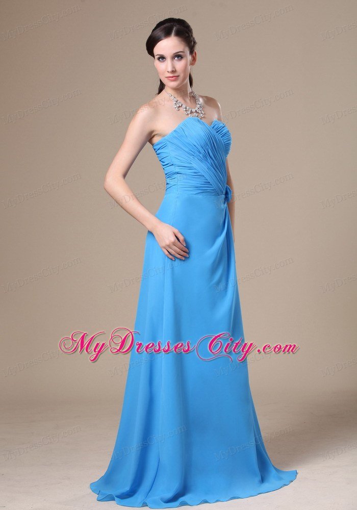2013 Cheap Teal High Slit Sweetheart Ruches and Flowers Prom Dress