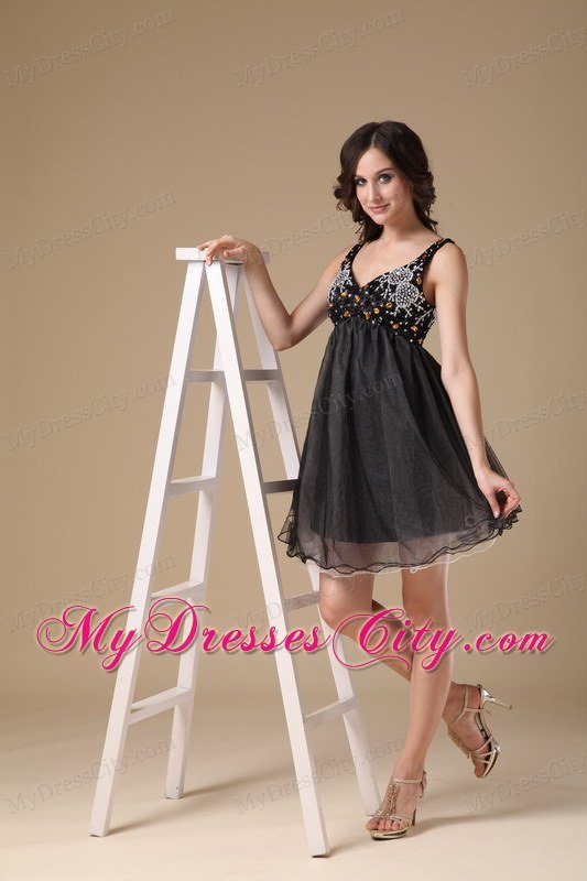 Black Empire Straps Chiffon Short Prom Dresses for Cheap 2013