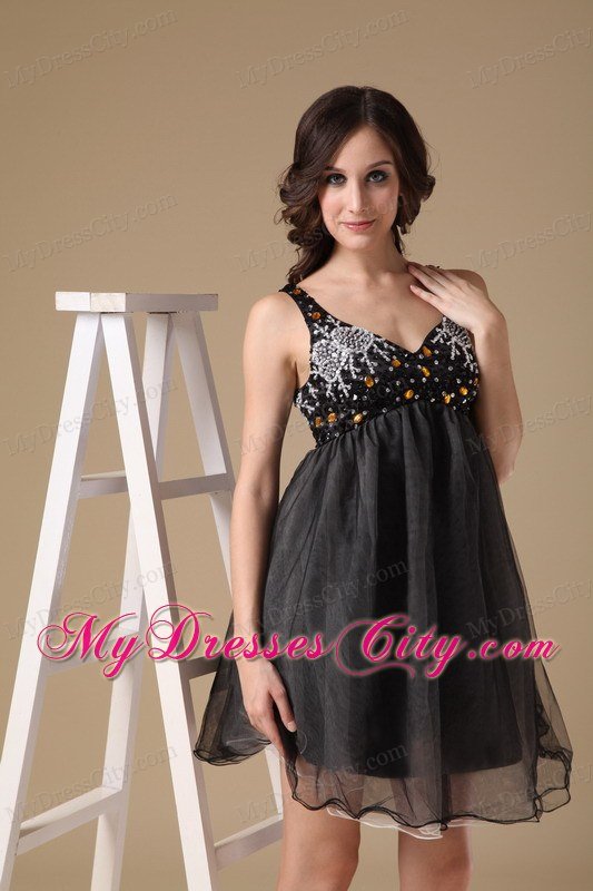 Black Empire Straps Chiffon Short Prom Dresses for Cheap 2013