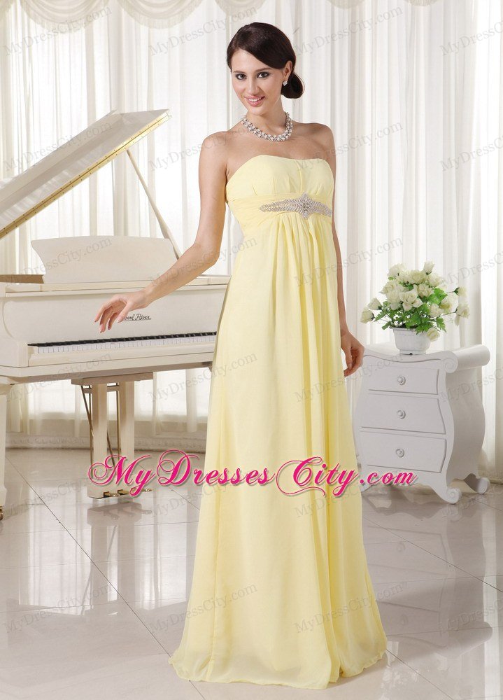 Light Yellow Chiffon Beaded 2013 Junior Prom Dress with Floor-length