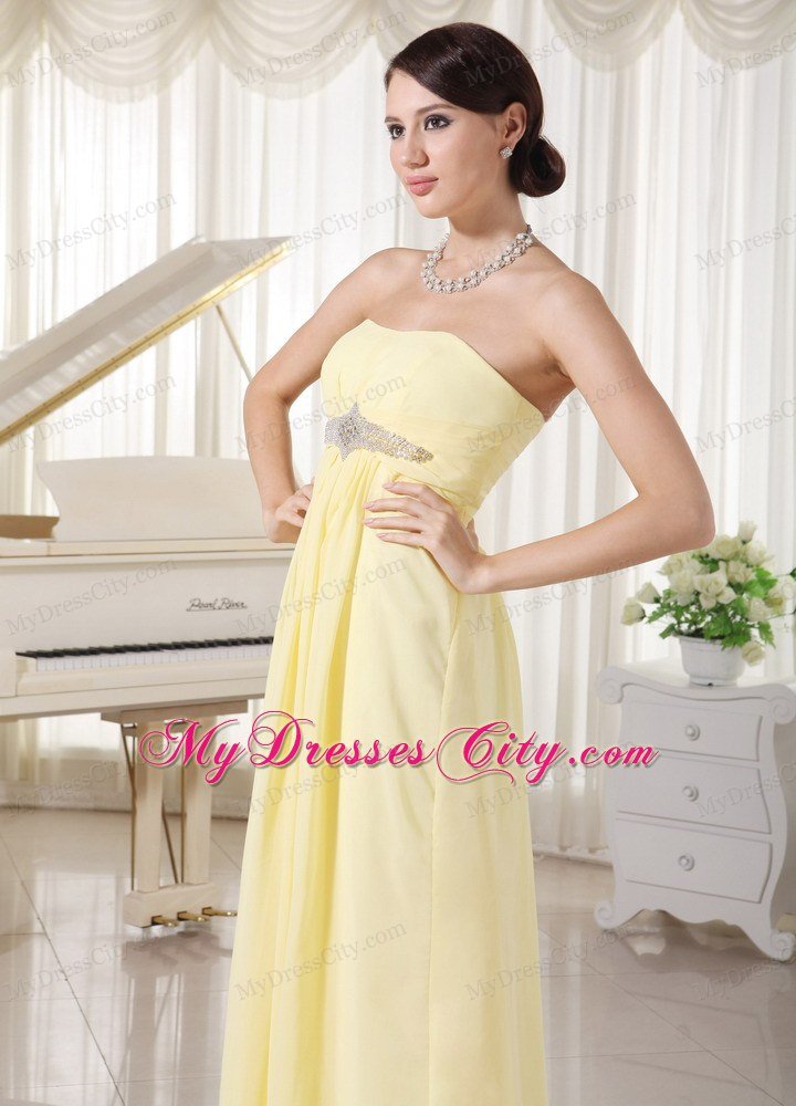Light Yellow Chiffon Beaded 2013 Junior Prom Dress with Floor-length