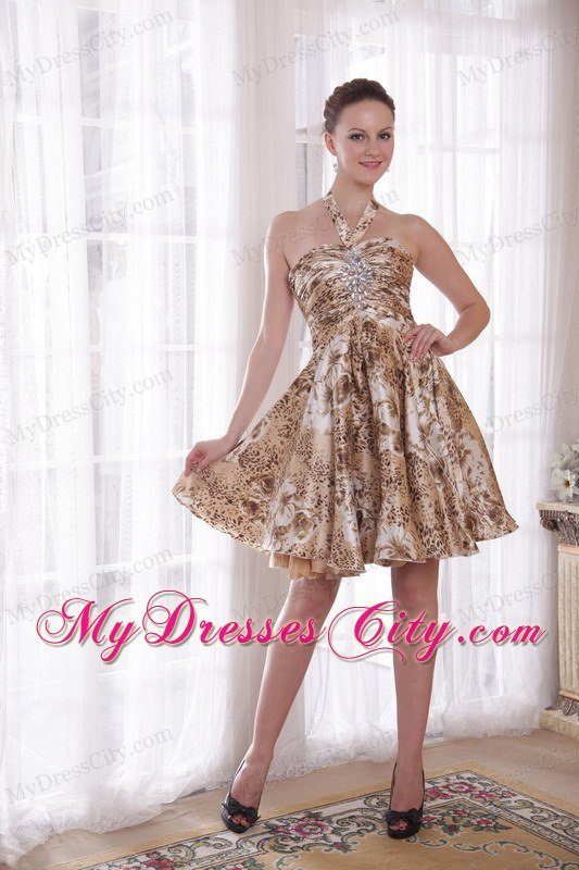 Sexy A-Line Halter Short Prom Gown Knee-length with Printing