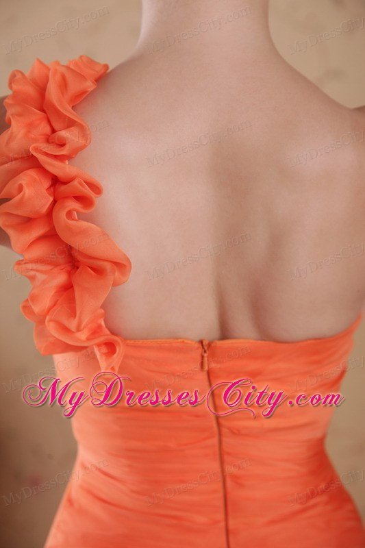 Orange Red Flower One Shoulder Chiffon Prom Dress with Ruches