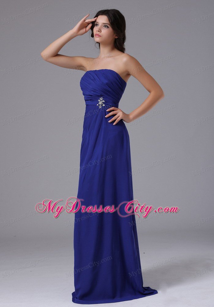 Strapless Peacock Blue For Prom Gown With Ruches Beading on Sale