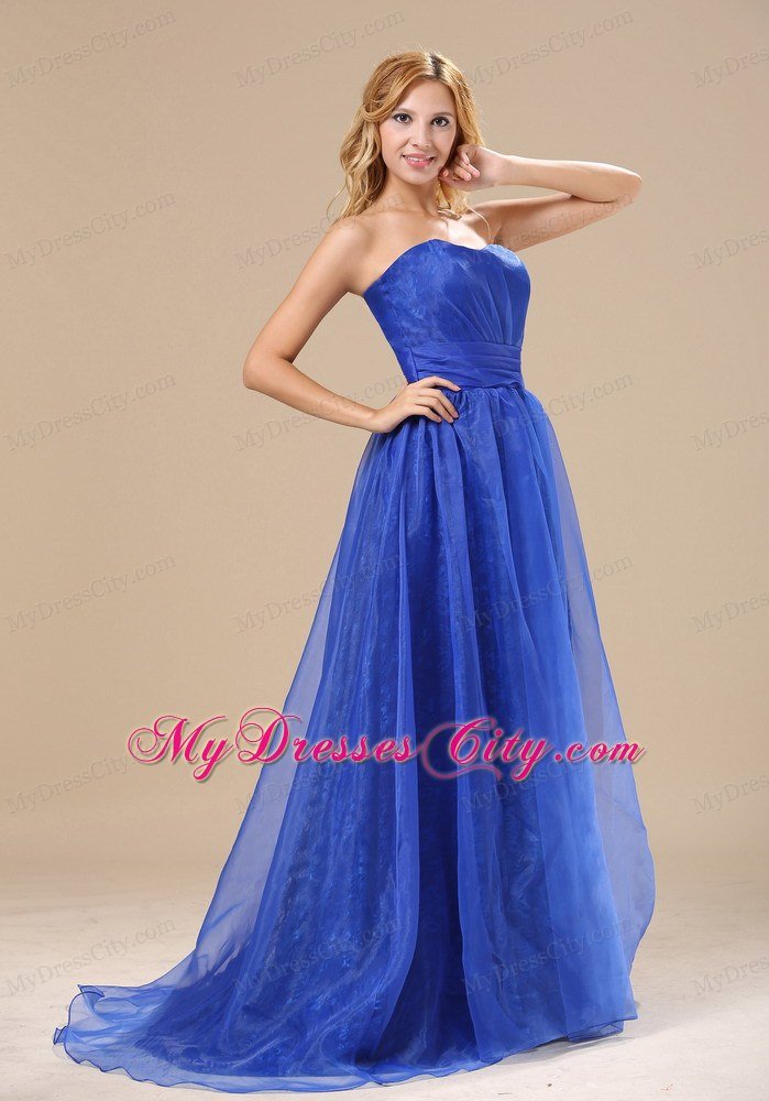 2013 Plus Size Prom dress with Blue Organza Strapless Brush Train