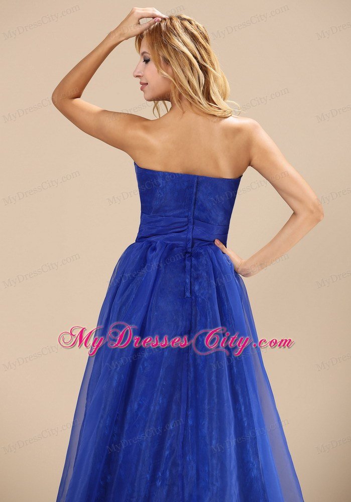 2013 Plus Size Prom dress with Blue Organza Strapless Brush Train