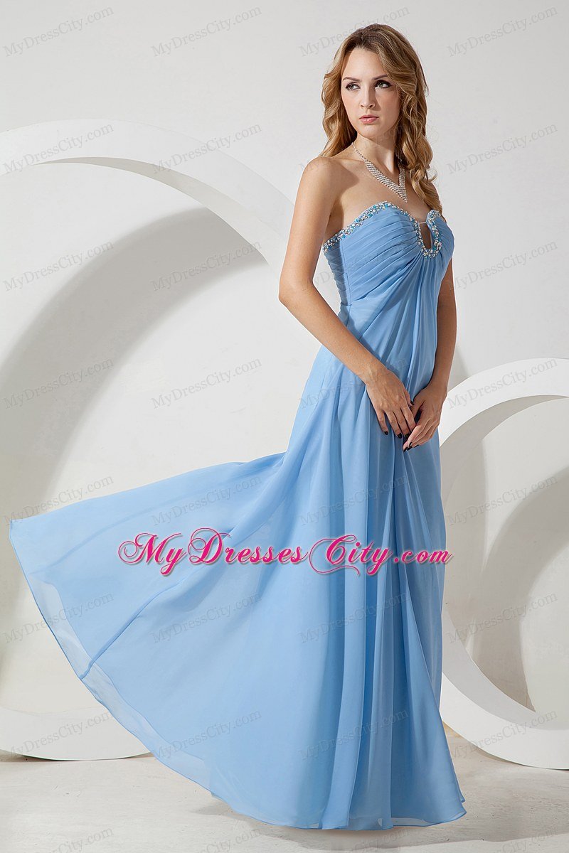 Empire Chiffon Sweetheart Beading Baby Blue Prom Dresses