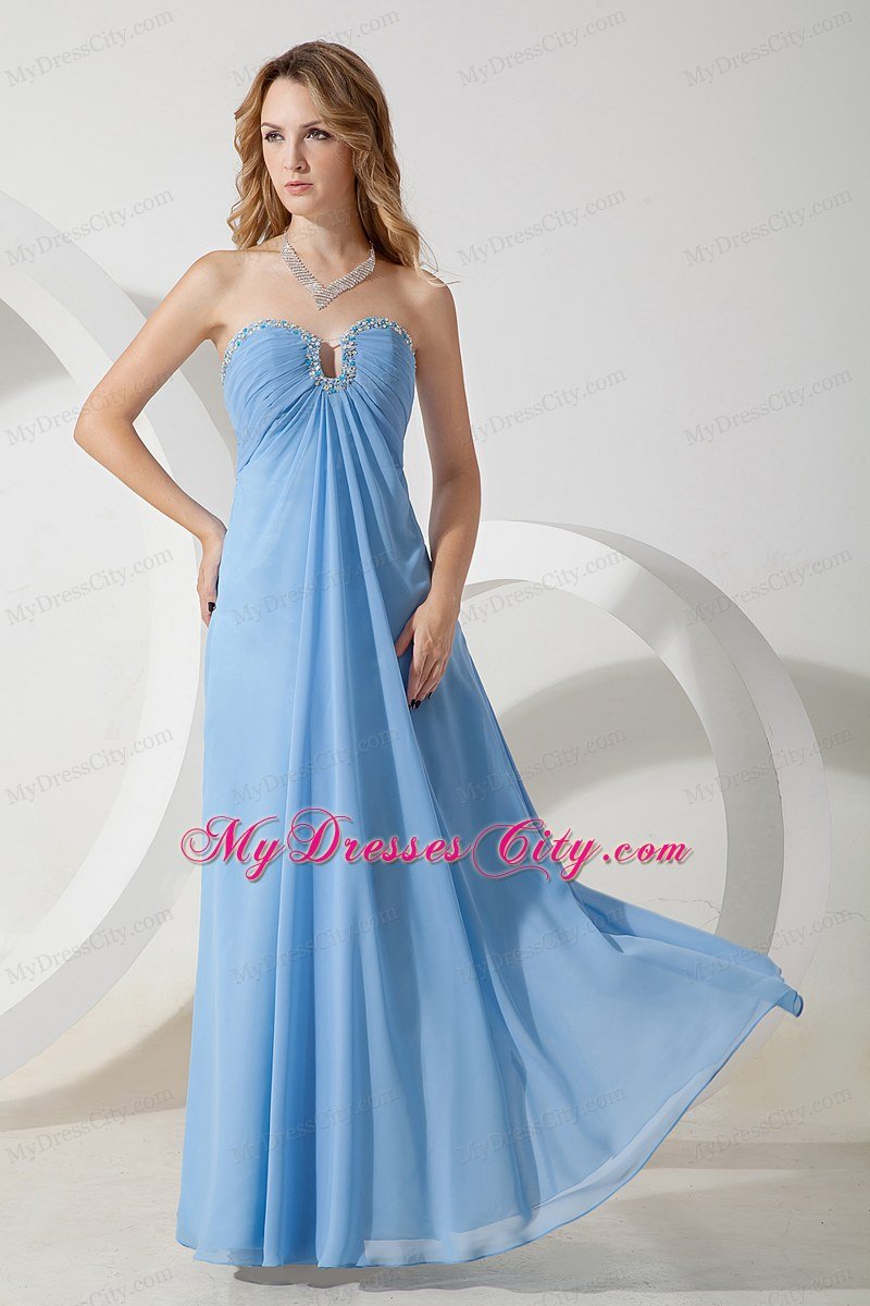 Empire Chiffon Sweetheart Beading Baby Blue Prom Dresses