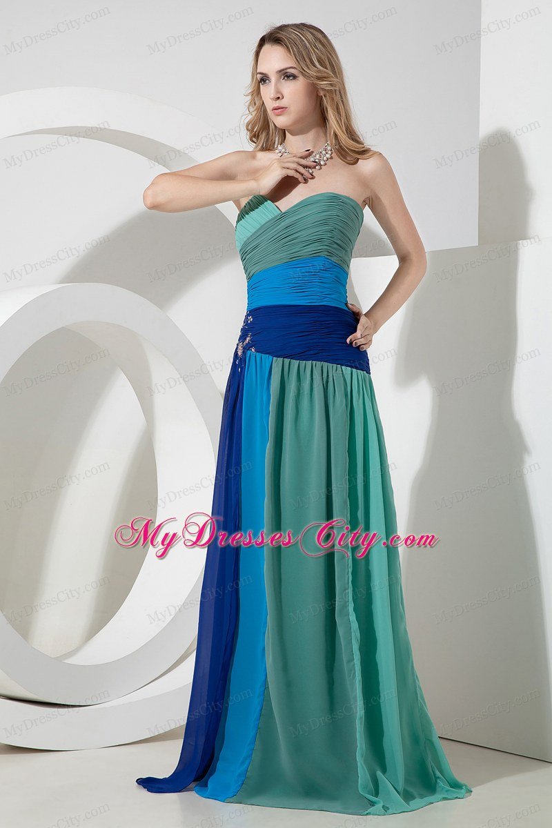 Multi-color Ruched Chiffon Empire Sweetheart Beading Prom Dress