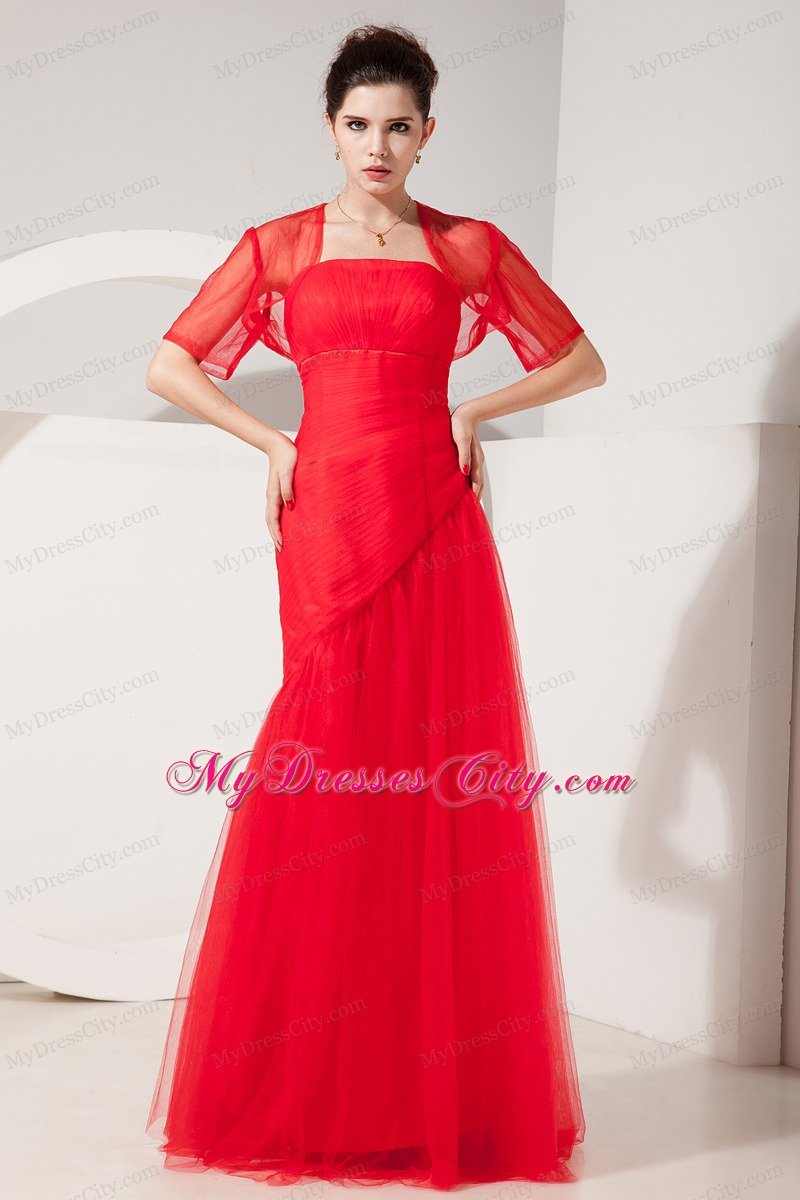 2013 Strapless Princess Tulle Red Dress for Prom with Jacket