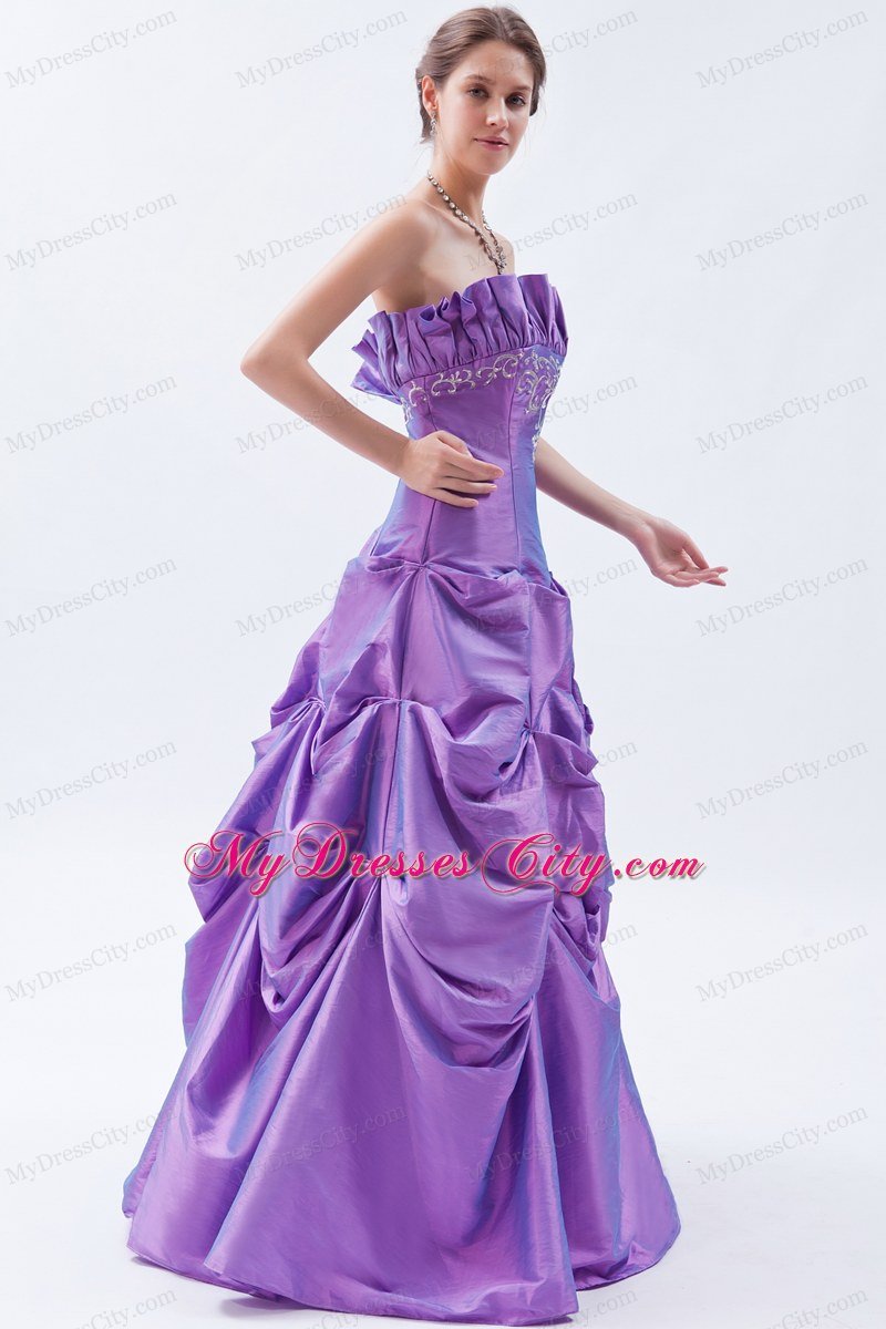 Princess Strapless Purple 2013 Prom Gown Dress with Pick Ups