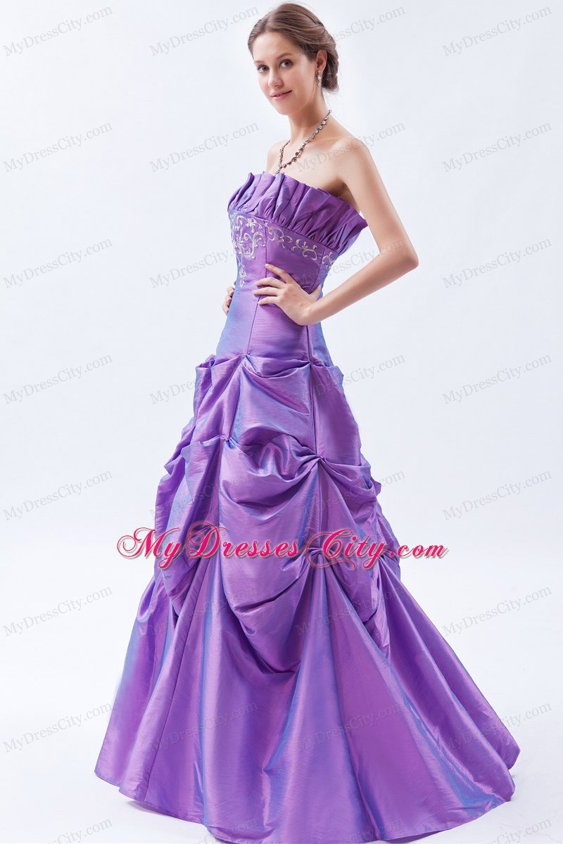 Princess Strapless Purple 2013 Prom Gown Dress with Pick Ups