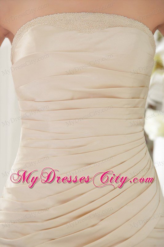 Champagne Sheath Strapless Taffeta Prom Celebrity Dress with Brush Train