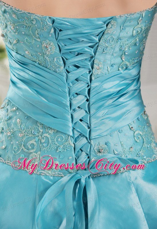 Princess Halter Taffeta Appliques Pick Ups Aqua Blue Prom Dresses