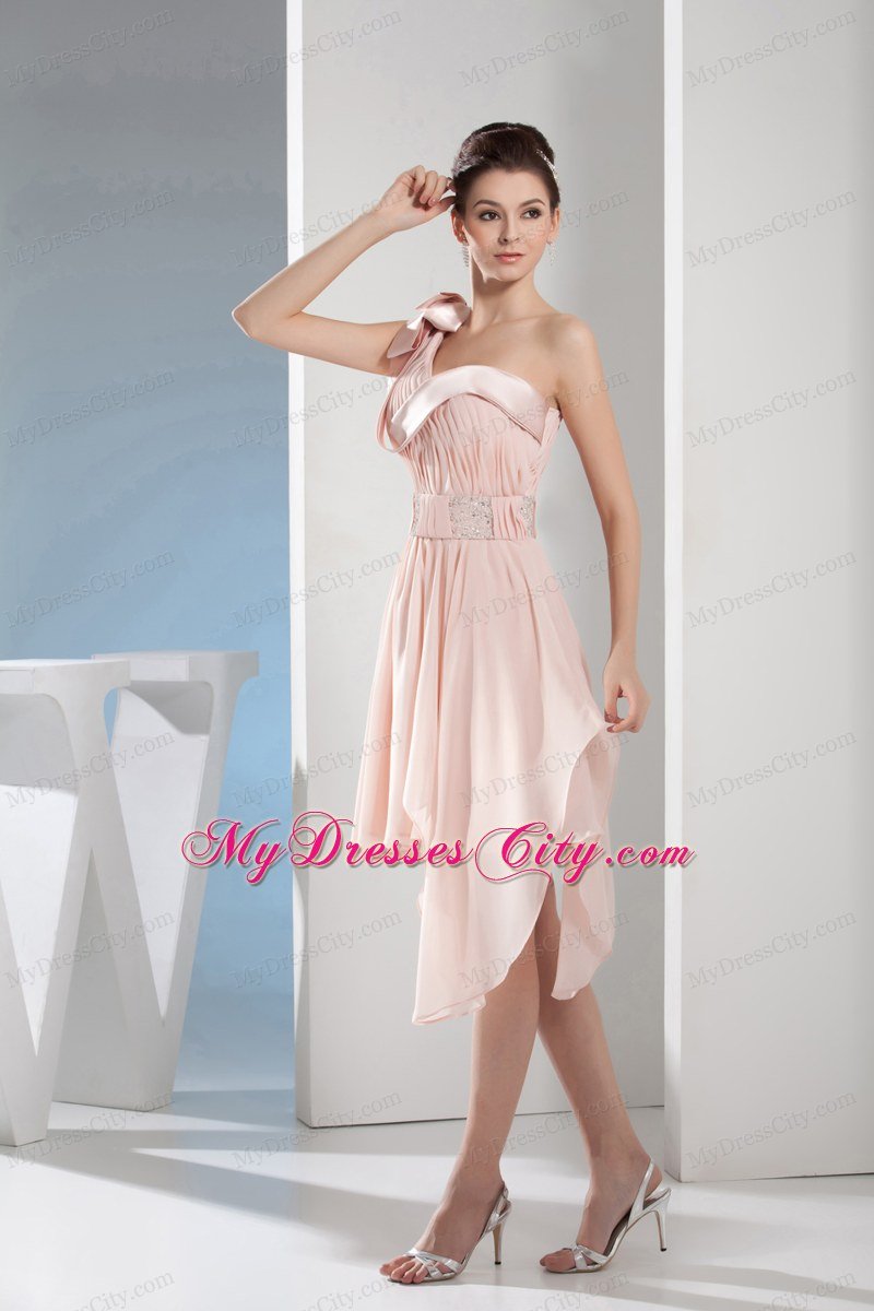 Asymmetrical Length Beading One Shoulder Ruched Short Prom Dress