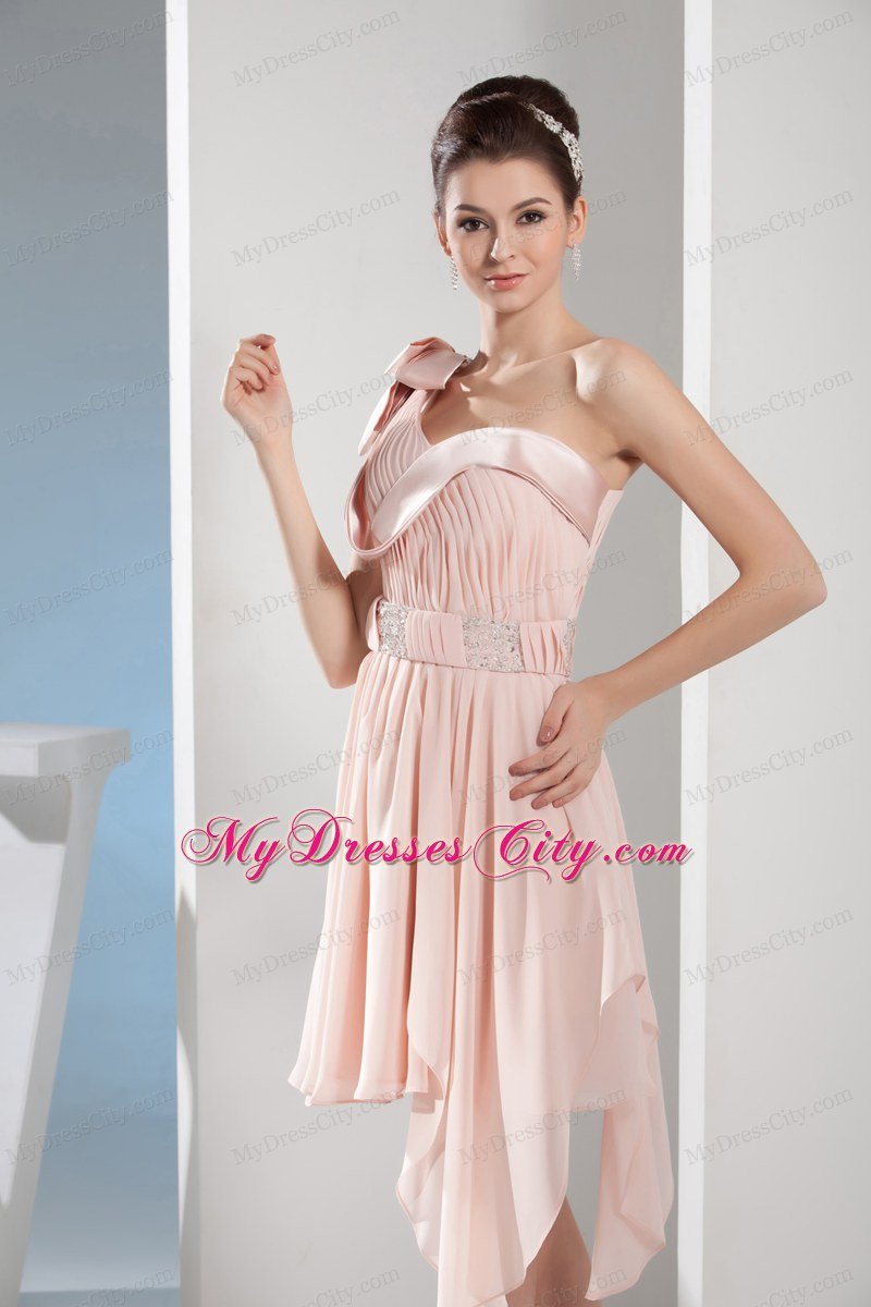 Asymmetrical Length Beading One Shoulder Ruched Short Prom Dress