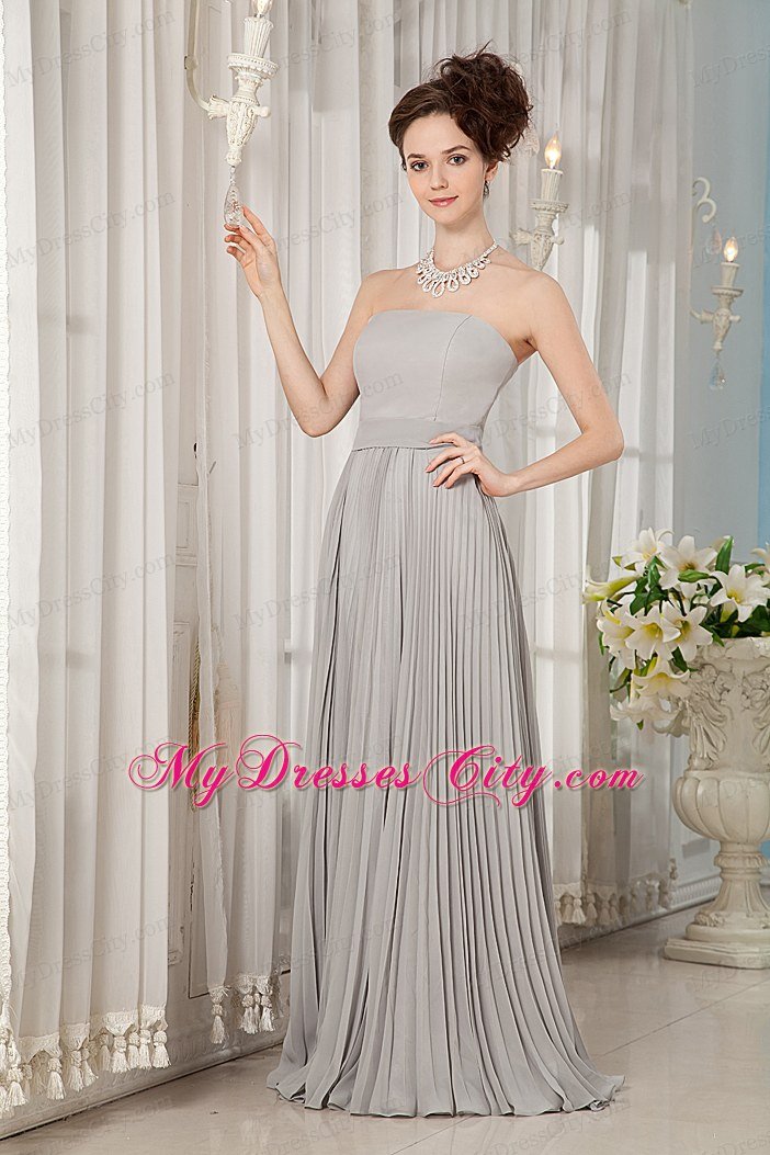 Cheap Pleat Empire Strapless Chiffon Grey Prom Dresses 2013