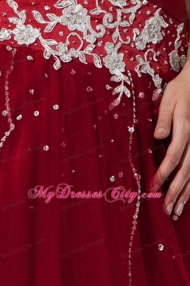 Strapless Appliques Wine Red 2013 Quinceanera Dress With Beading