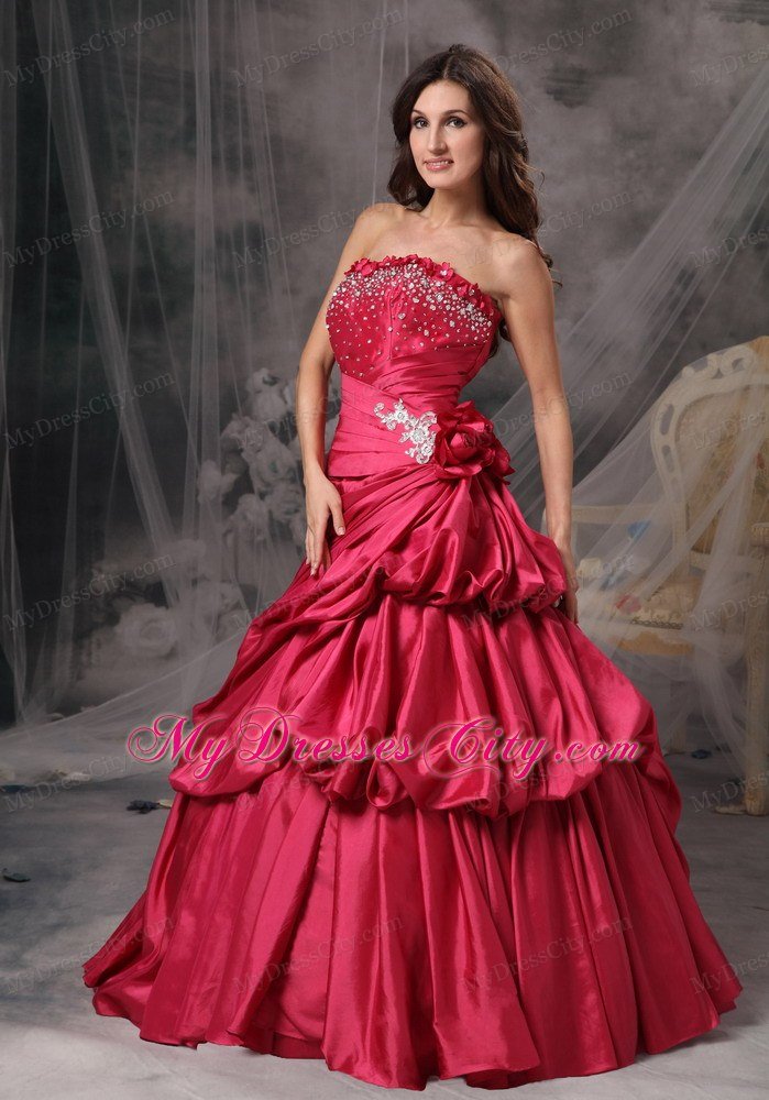 New Style Strapless Beading and Pick Ups Coral Red Quinceanera Dresses