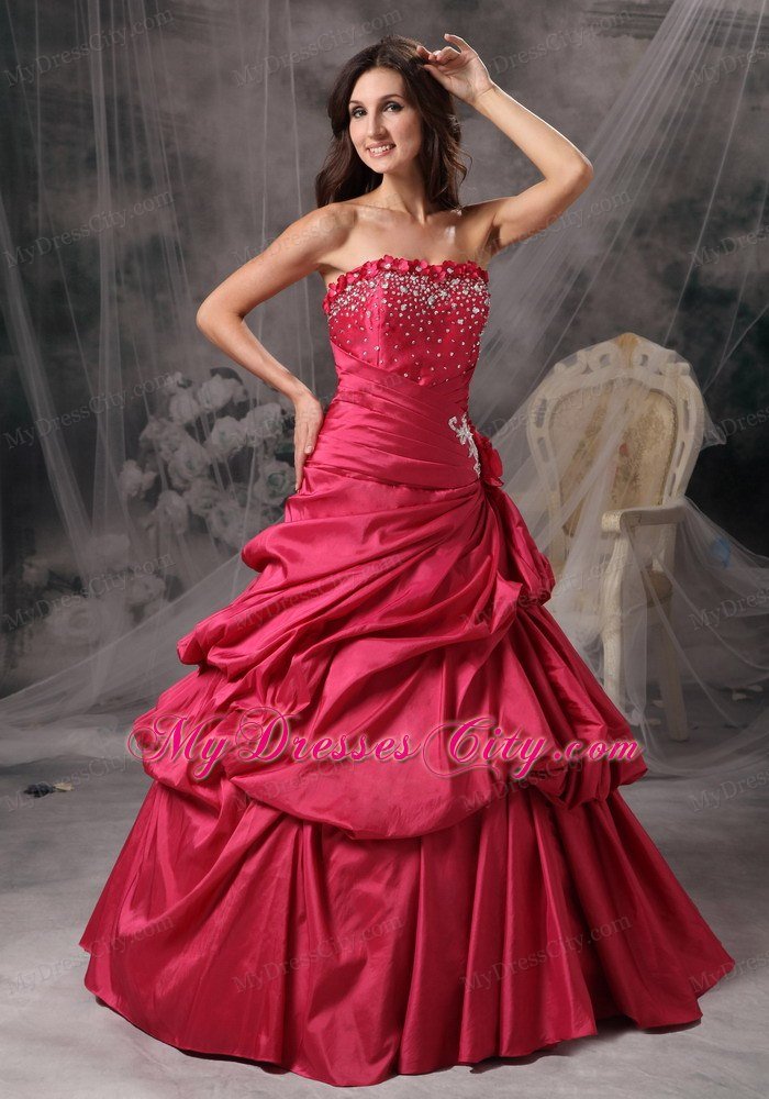 New Style Strapless Beading and Pick Ups Coral Red Quinceanera Dresses