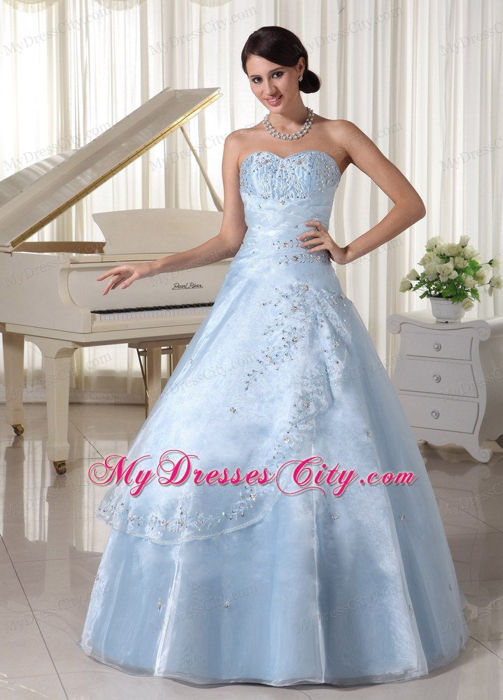 Organza Strapless Appliques With Beading Light Blue Sweet 16 Dresses