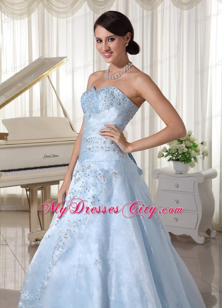 Organza Strapless Appliques With Beading Light Blue Sweet 16 Dresses