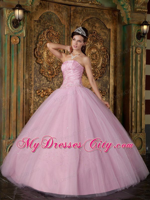 Strapless Princess Cheap Sweet 15 Dresses in Baby Pink With Ruching