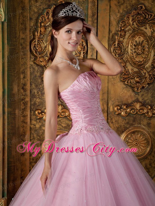 Strapless Princess Cheap Sweet 15 Dresses in Baby Pink With Ruching