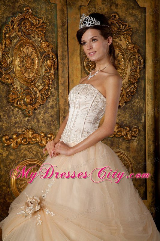 Champagne Strapless Beading Appliques Quinceanera Dress Under 300
