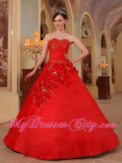Red Sweetheart Beading Flowers Quinceanera Dress for 2013